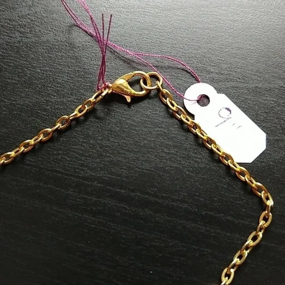 Anklet, Gold Heart Flower + Glass Bead 9" old new stock fashion jewelry - Picture 4 of 5